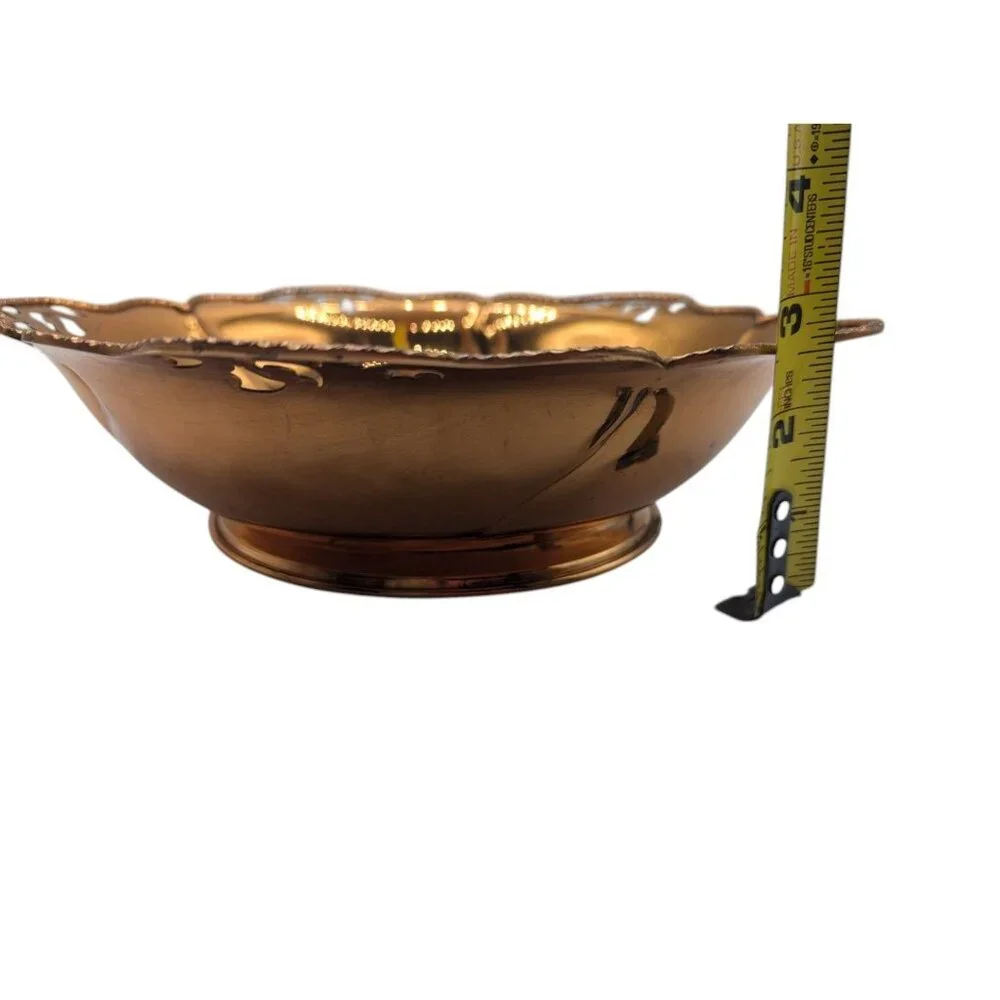 Vintage Copper mastropietro Italy Decorative Bowl With Ornate Scalloped Edge Des
